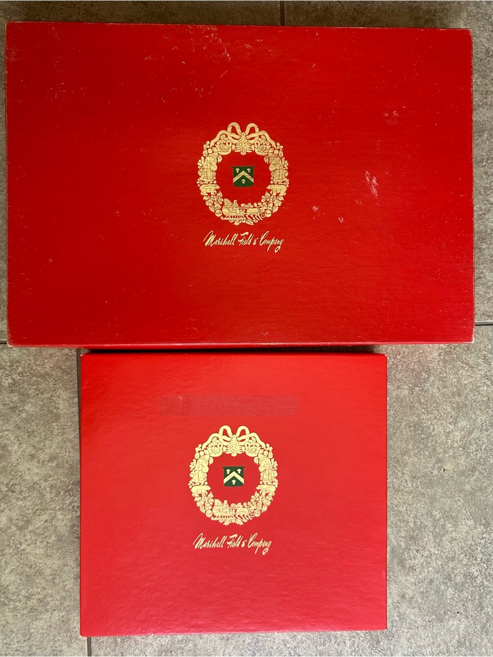 Vintage Marshall Field's & Company Christmas Holiday Red Gift Boxes Set Of 2